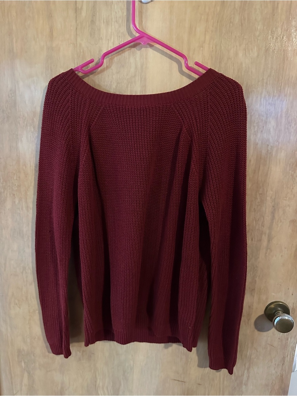 Pink Lily Off-the-Shoulder Knit Sweater in Burgundy